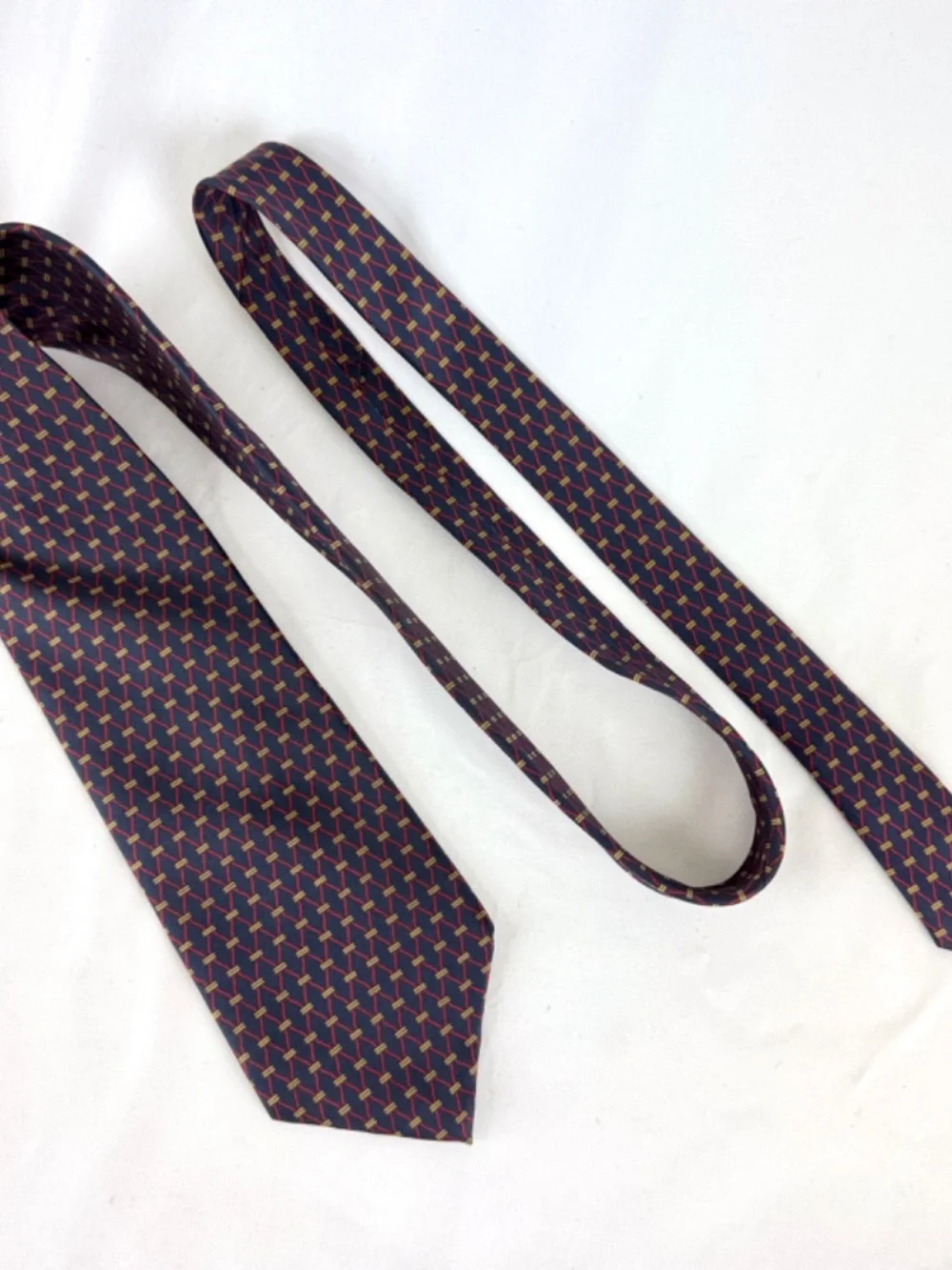 1990s Bert Pulitzer Lord and Taylor Mens Necktie Navy Blue Silk Tie Geometric